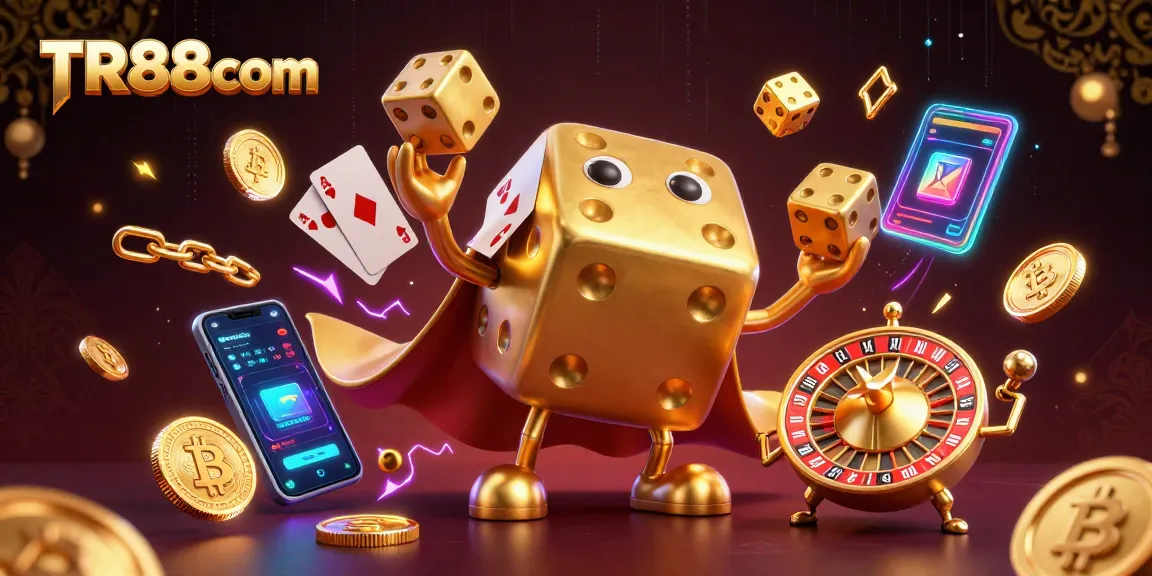 Engage with TR88com's vibrant 3D casino world filled with golden dice and cryptocurrency!