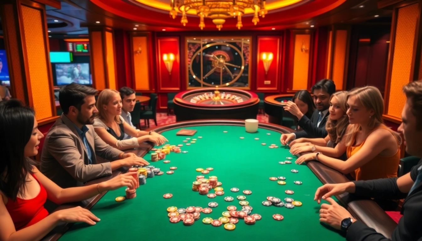 Engage in thrilling action at the game bài đổi thưởng uy tín poker table, showcasing excitement and luxury.
