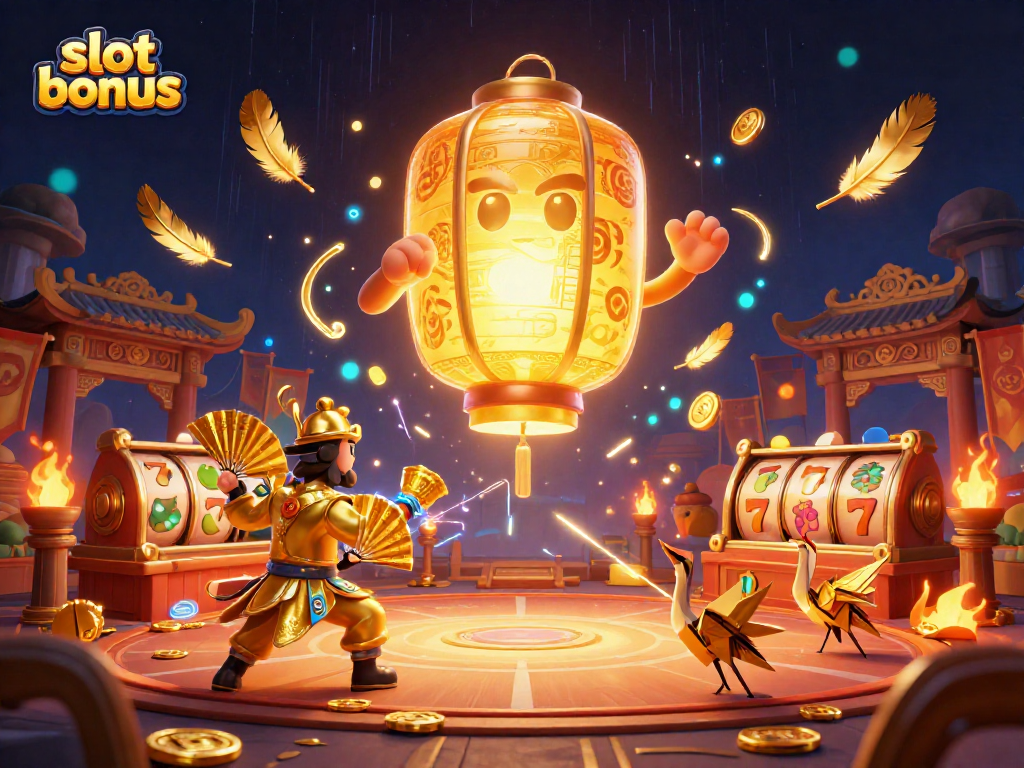 Engage with the slot bonus elements in an energetic 3D cartoon casino illustration.