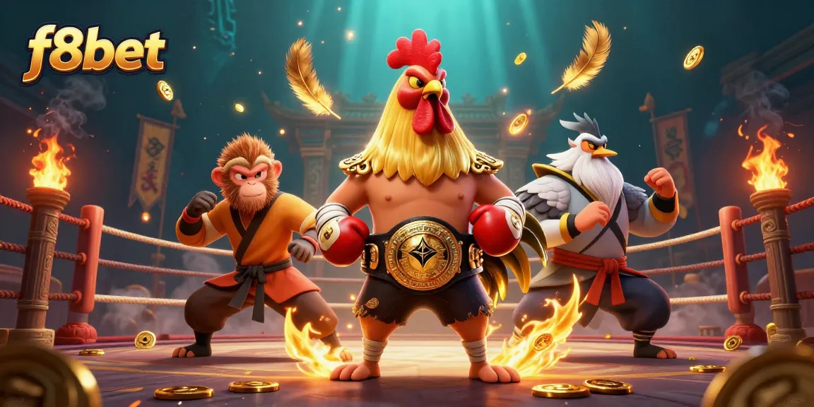 Experience thrilling betting action with f8bet in a vibrant casino scene featuring martial artist characters.