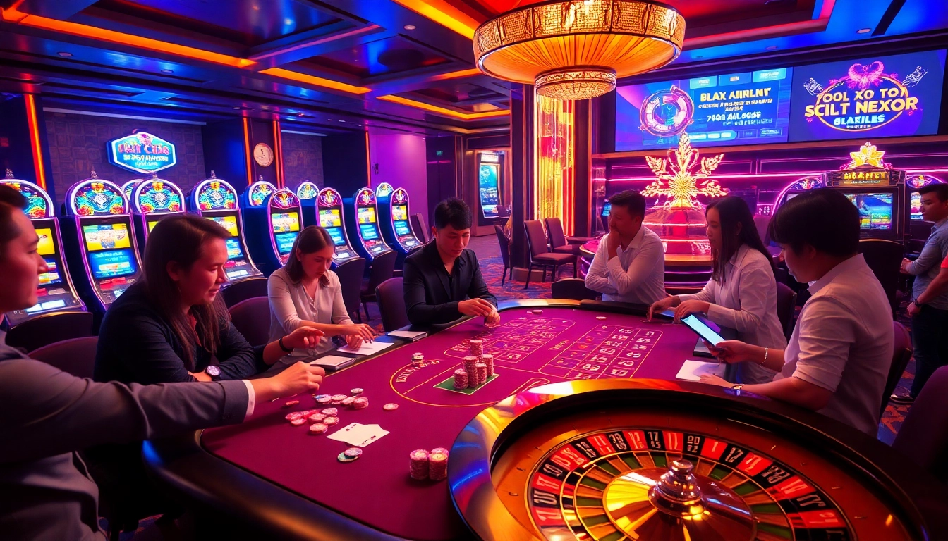 Engaging casino scene with players using Tool xo so sieu toc for enhanced betting strategies.