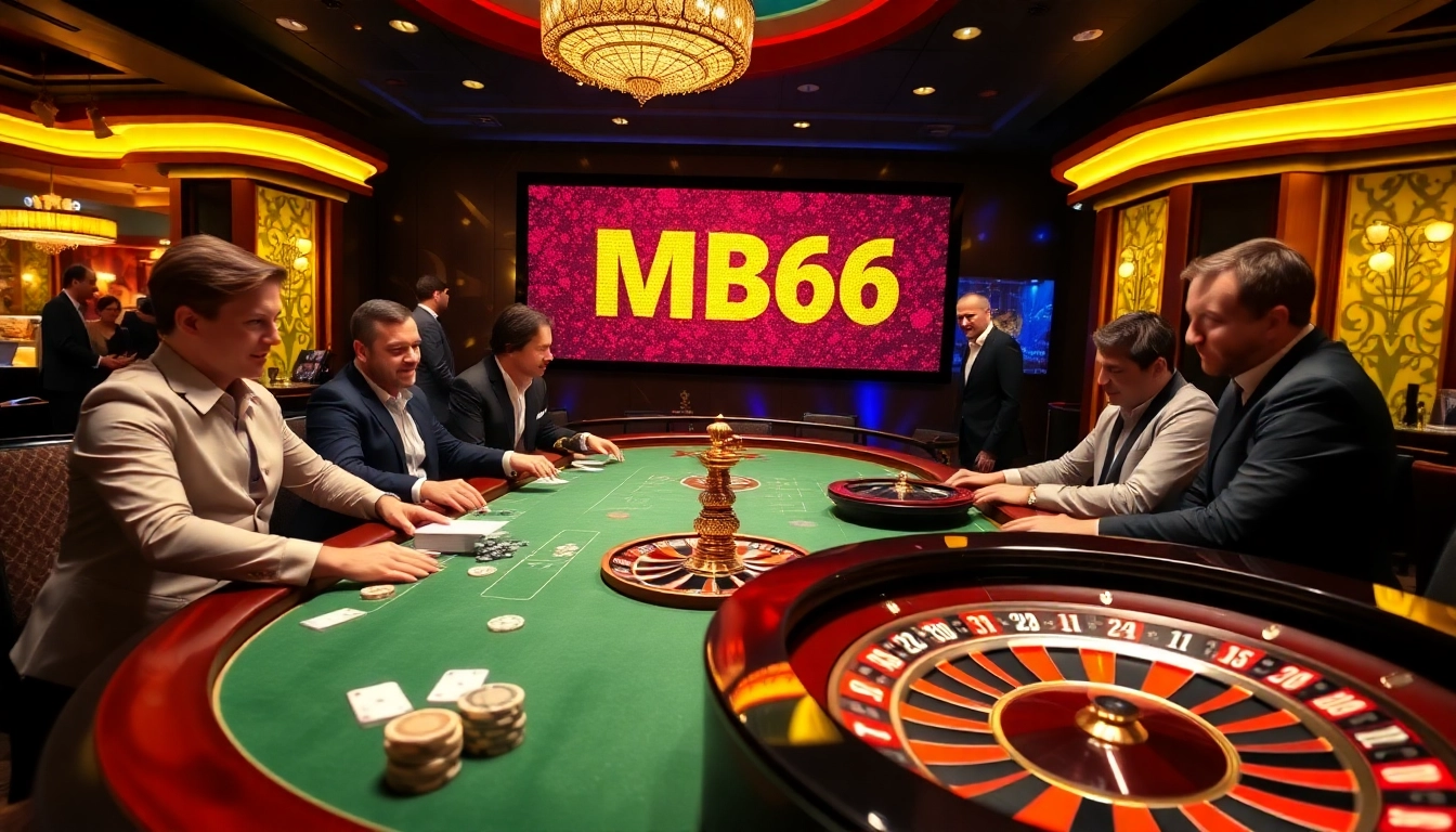 Experience high-stakes gambling at the MB66 casino table with vibrant poker chips and cards.
