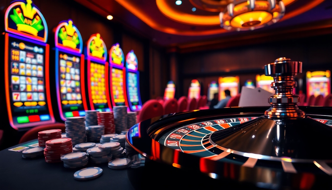 Experience high-stakes gaming at juragan77 with thrilling roulette, poker chips, and vibrant slot machines.
