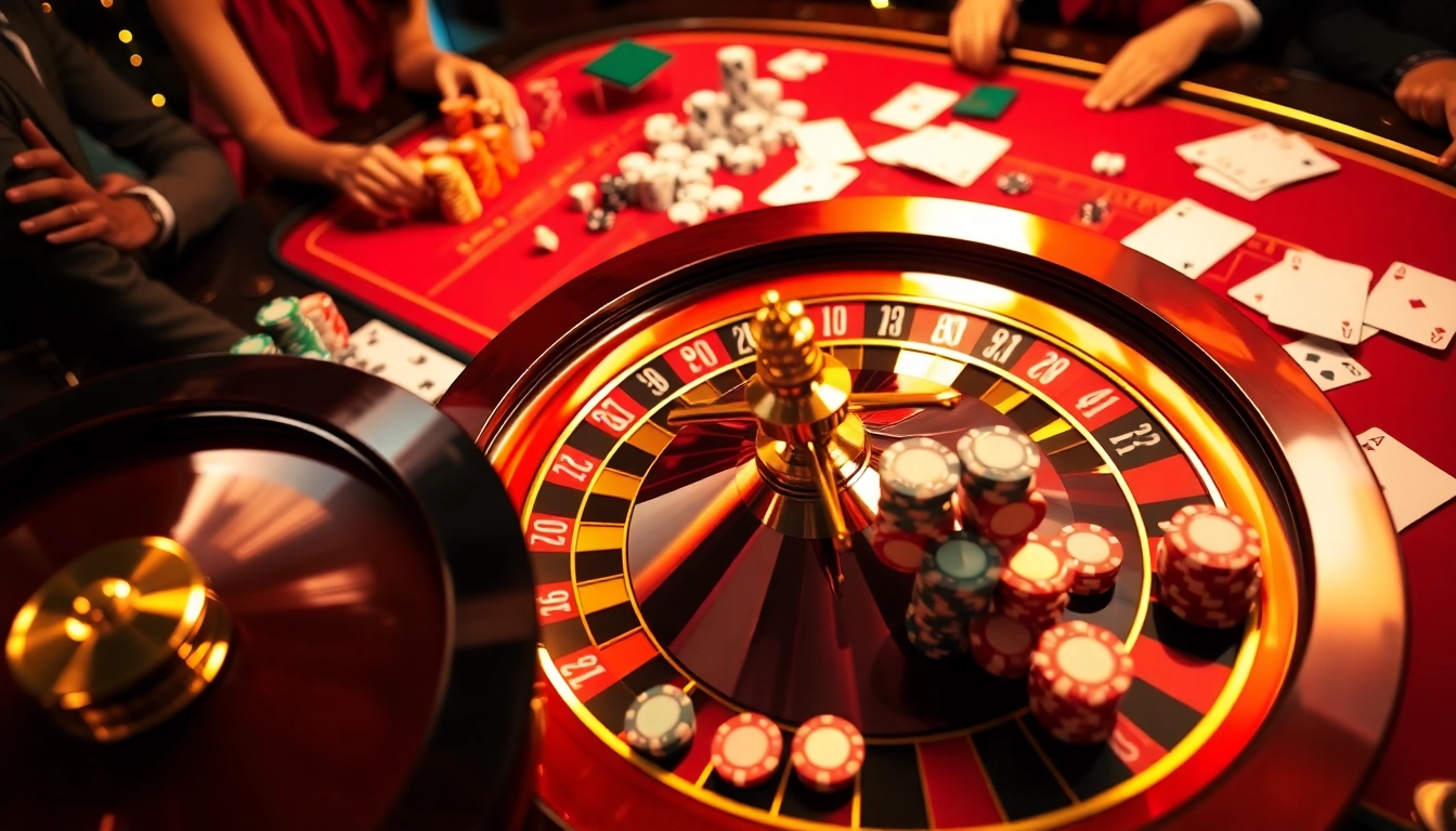 Experience the excitement of gaming at https://ww88lap.com/ with poker chips and a roulette wheel.