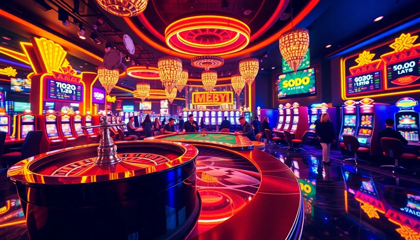 Excited players enjoying games at SODO Casino's vibrant gambling floor.