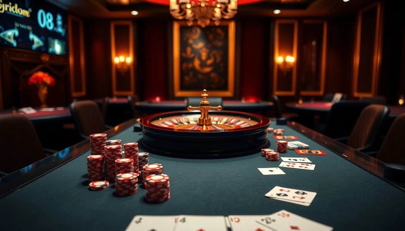 Visually engaging casino scene highlighting qh88 with poker chips and cards for enthusiastic gamblers.