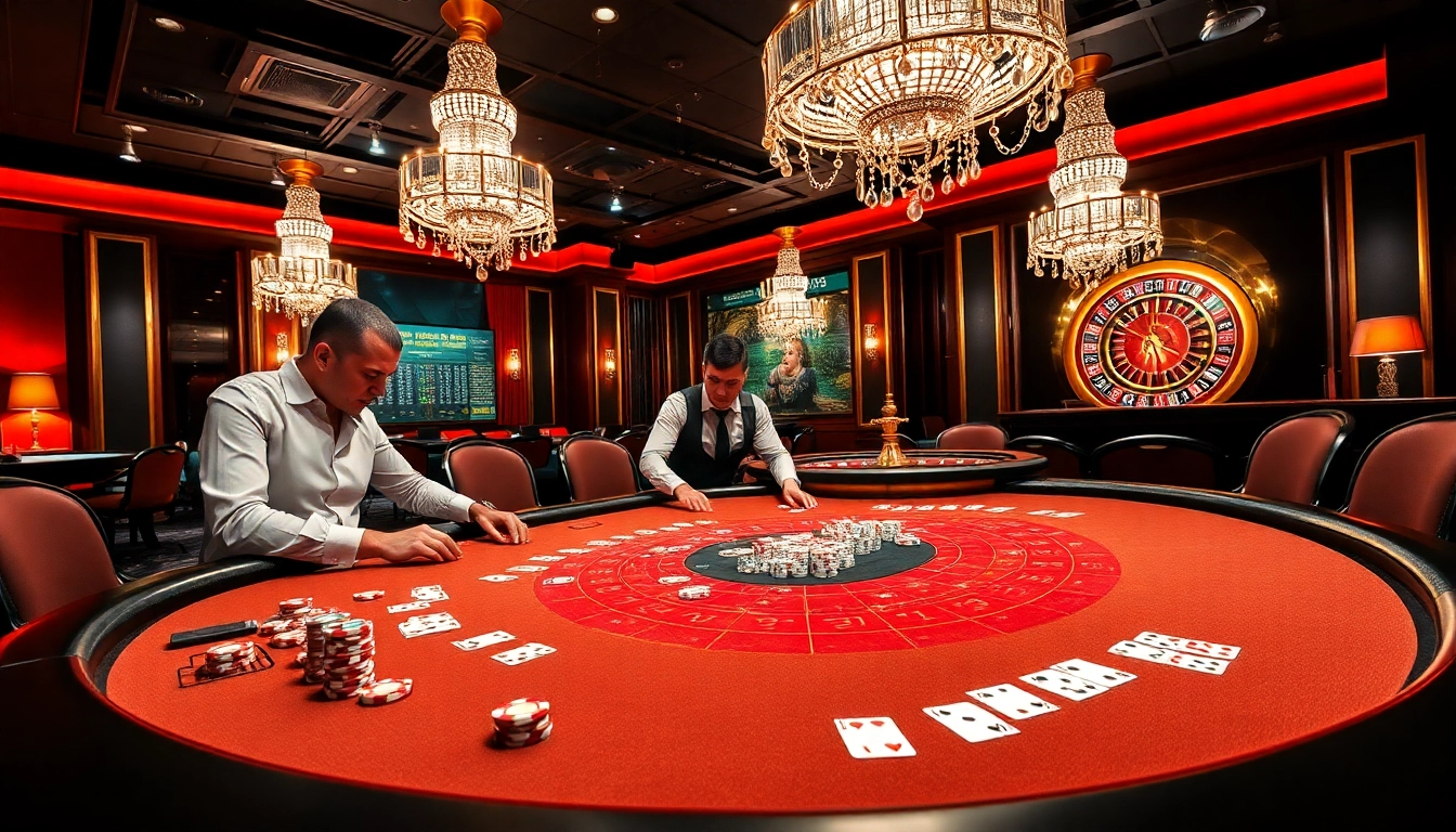 Engaging Baccarat game action at red88 casino with poker chips and vibrant table lights